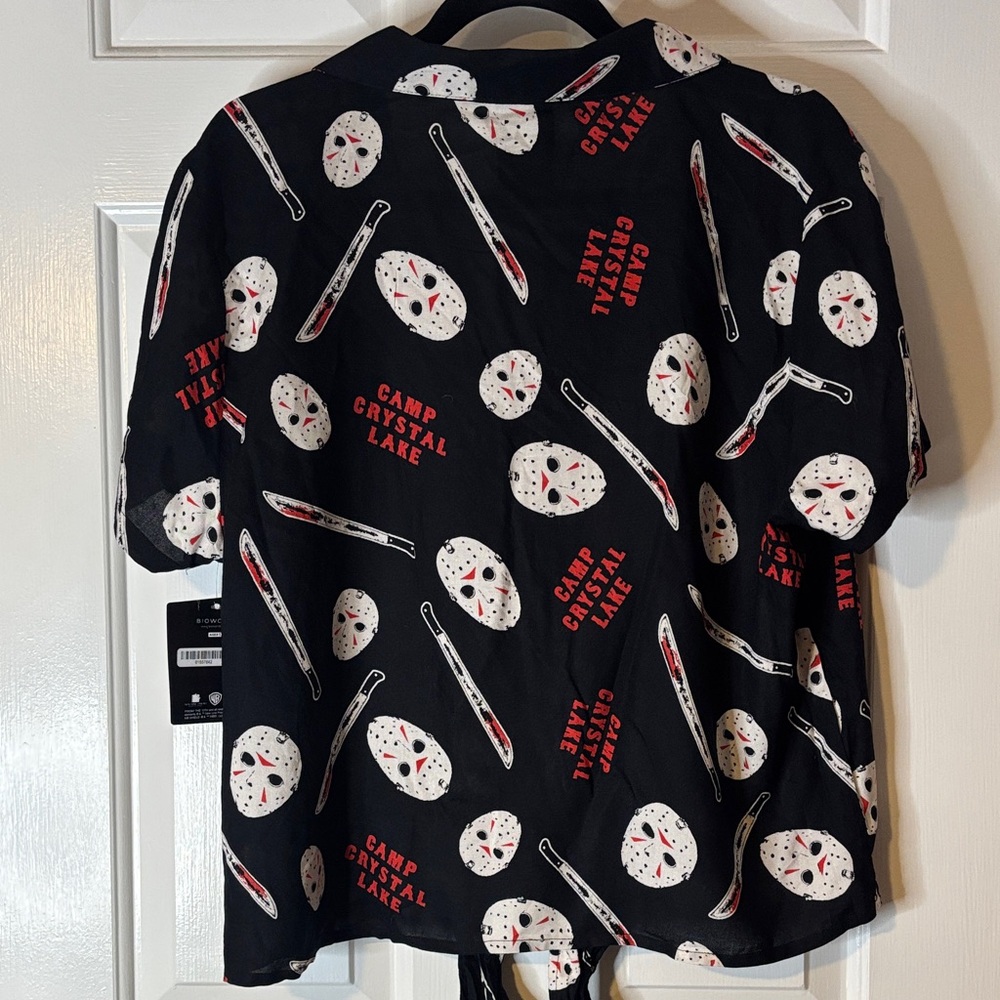 Bioworld Friday the 13th Black and Red Button Down Tie-Front Shirt - Picture 7 of 7